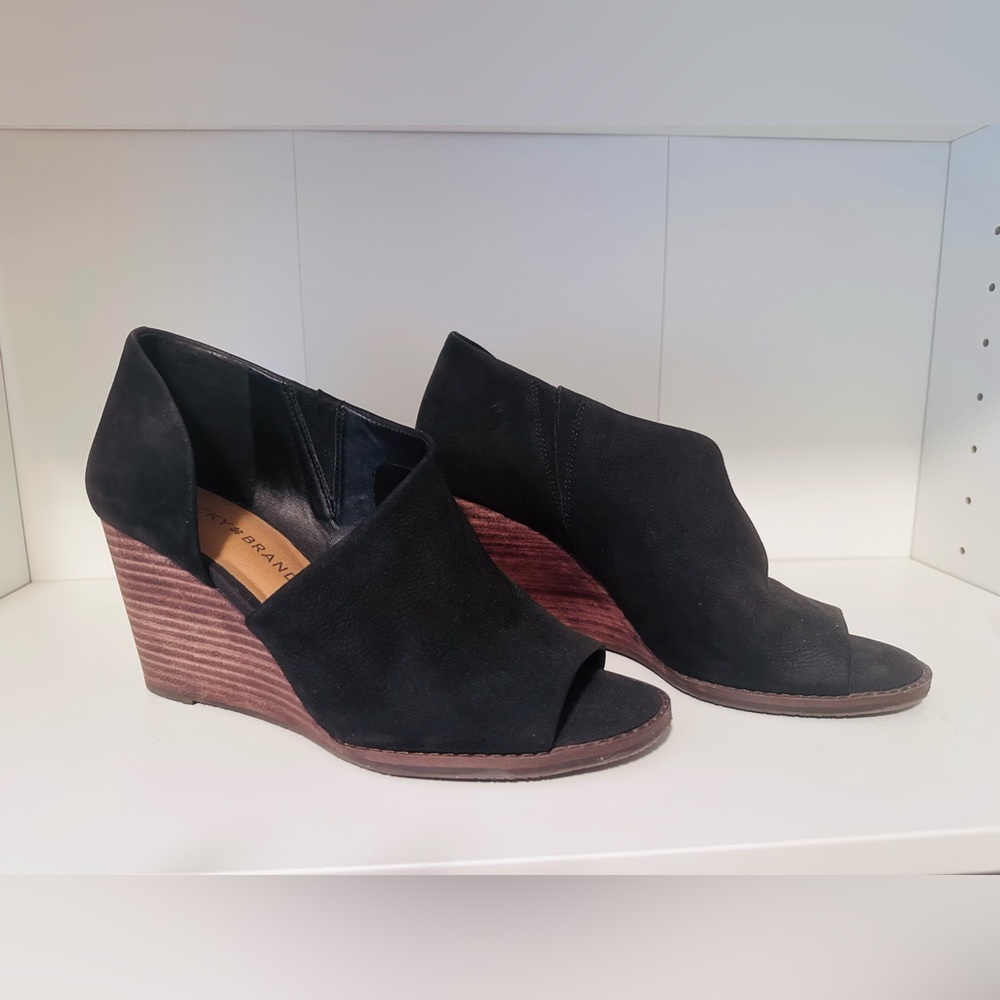 Black Wedge Open Toe Booties